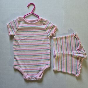 Pastel Striped Onesie & Shorts Set 12M Ruffled Short Sleeve Outfit